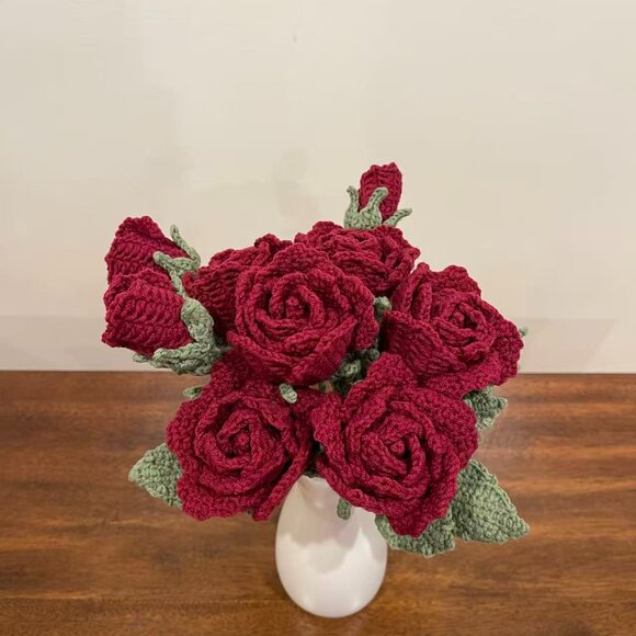 Elegant Handmade Crochet Burgundy Rose Bouquet| Perfect Valentine’s Day Gift - Picture 3 of 6